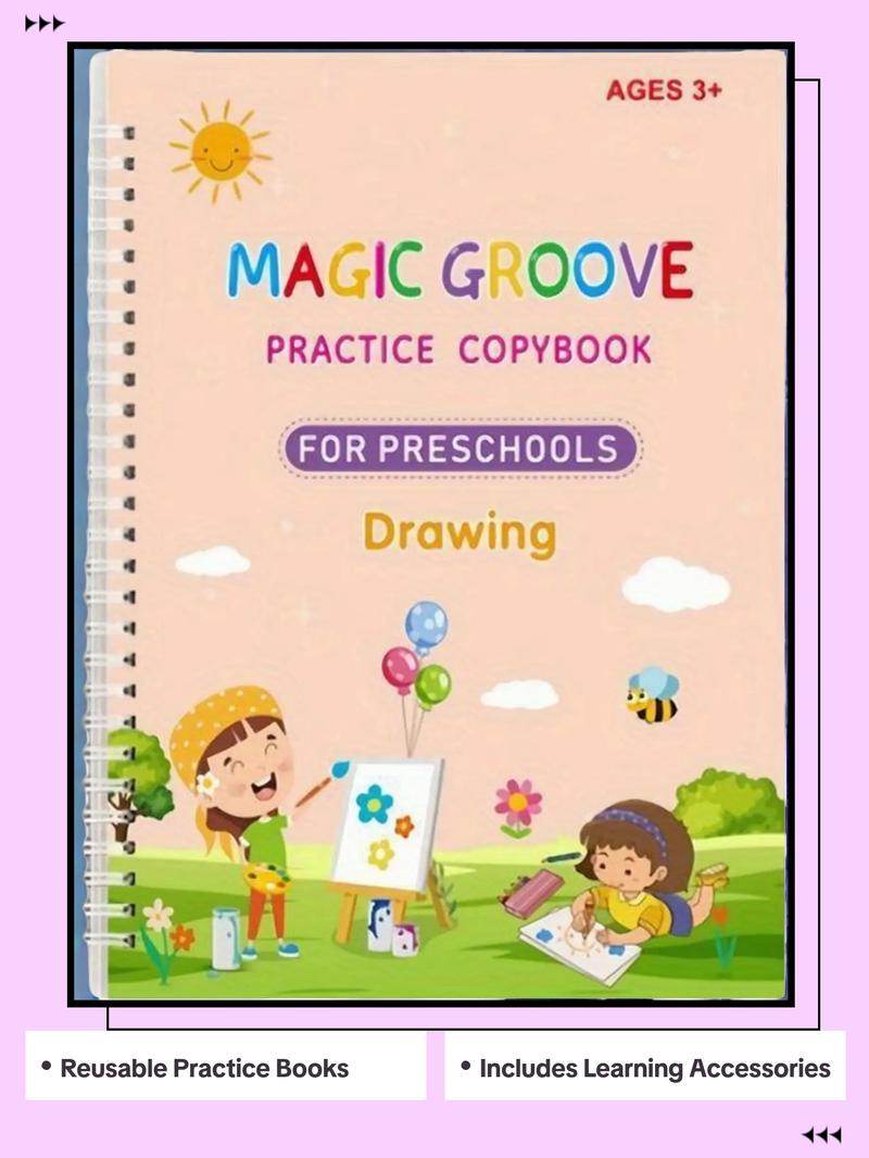 Magic Practice Scribe Book Set, 1 Set Reusable Number & Letter & Math & Drawing Practice Scribe Book with Pen & Refill & Pencil Grip, Gift for Friend Family, Learning Materials