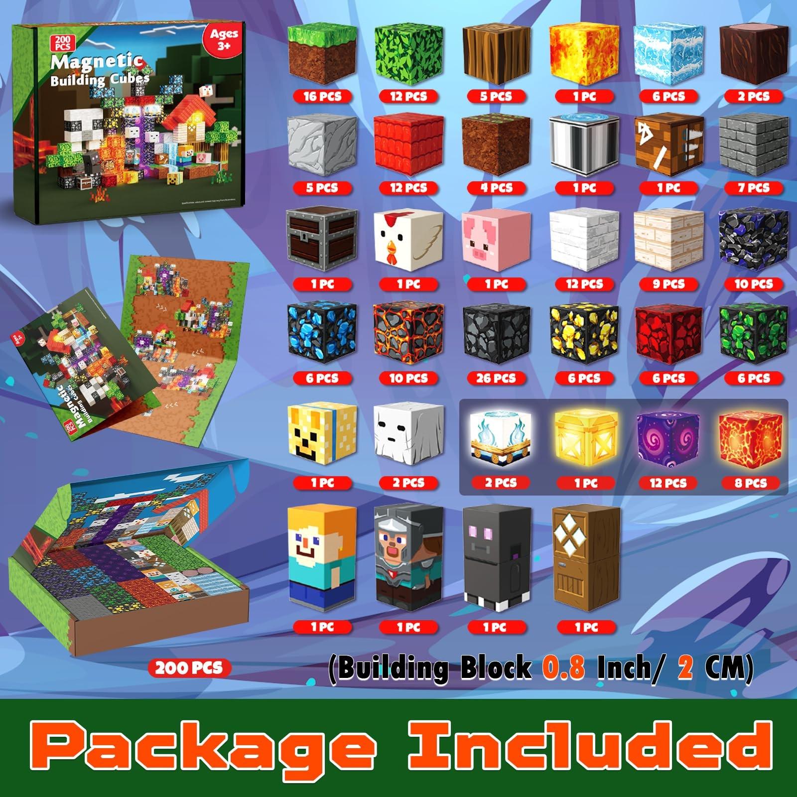 Light Up Magnetic Building Blocks-200PCS Magnetic Blocks,Forest Portal，Light Up Magnet Cubes, STEM Montessori Children Sensory Toys 4-8 Years Boys Girls Educational Activities Christmas Birthday Gift