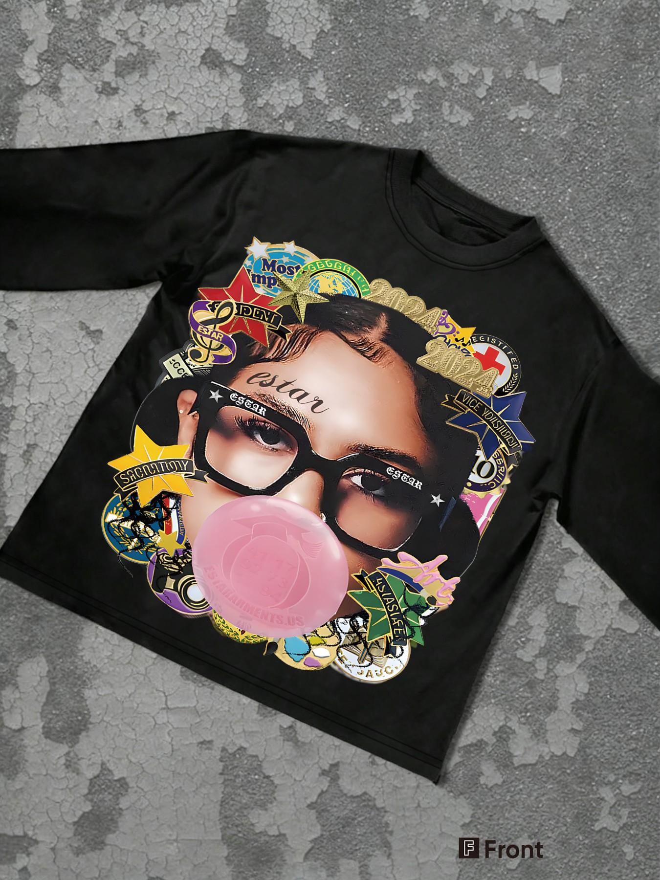 Unisex Long Sleeve T-Shirt, Fitted, Bubblegum Girl Book Print, Casual Fashion for Outdoor Vacation Party Streetwear