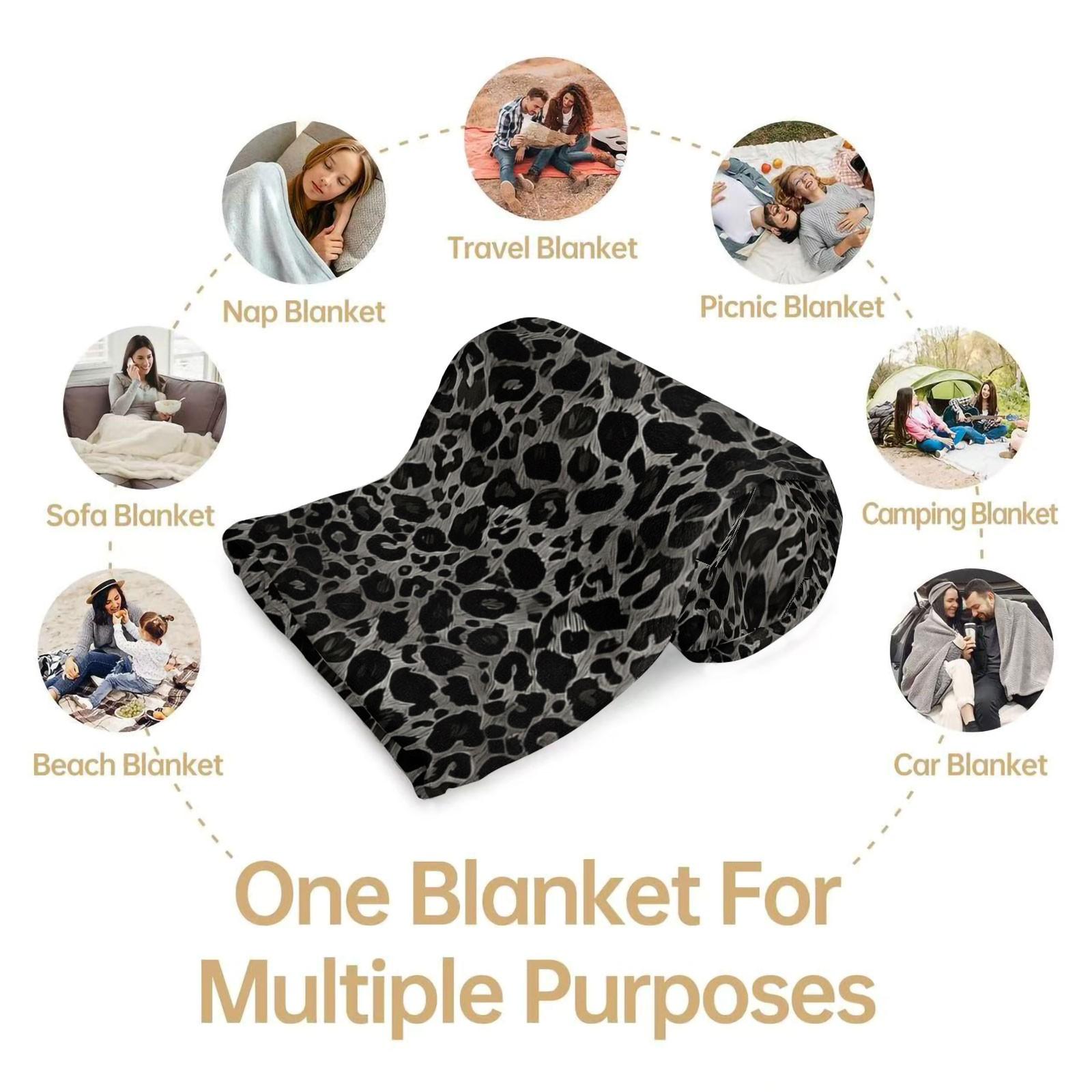 Black Gray Leopard Print Throw Blanket, Soft Skin-Friendly Plush, Lightweight Cozy Blanket for Couch Bed Office, All Seasons, Wild Animal Pattern for Men Women Teens, Aesthetic Room Decor, Perfect Gift