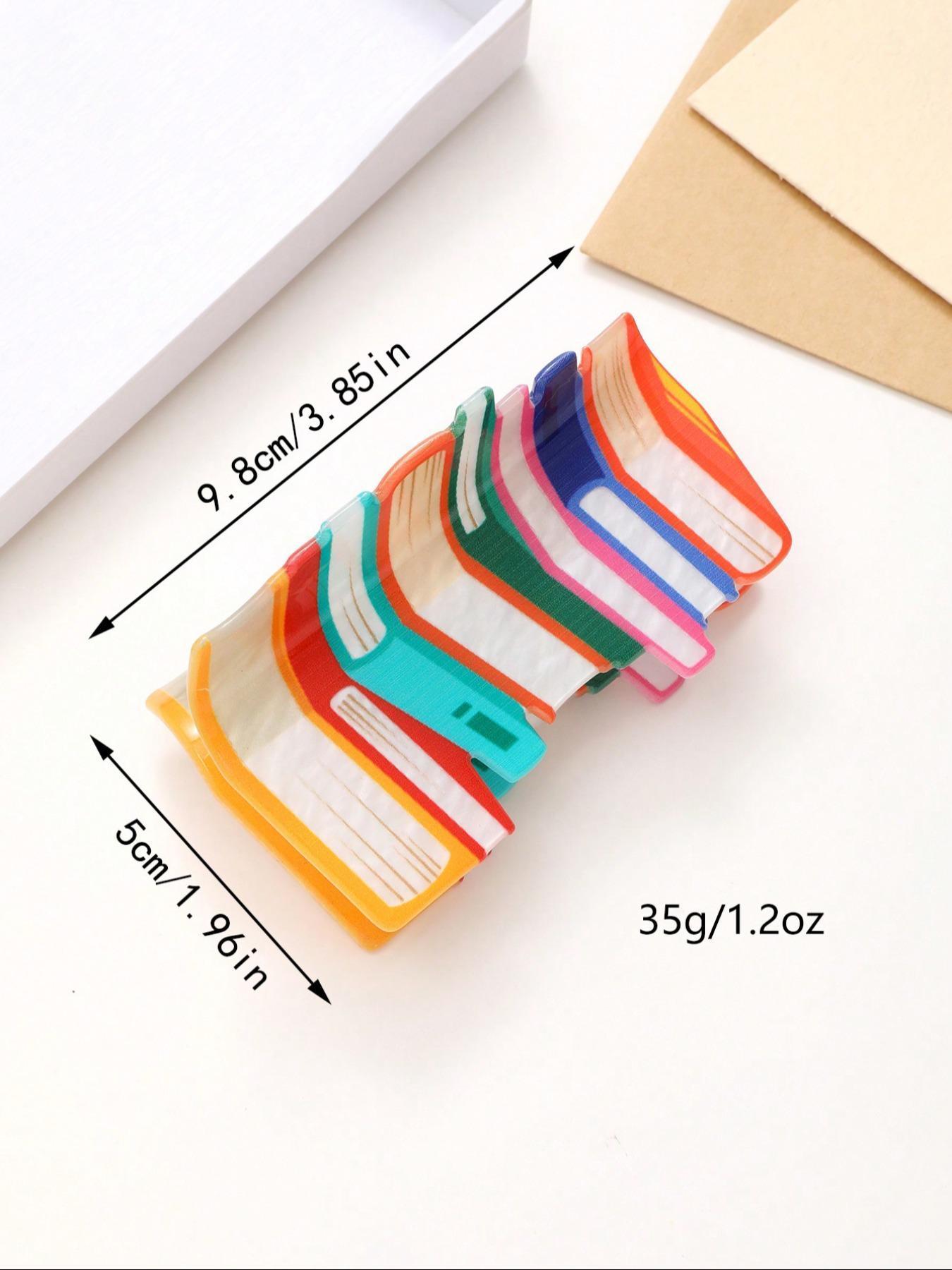 1/5-Pack Creative Bookshelf Hair Claw Clip – Cute Rainbow Color Block Acrylic Hair Accessories, Fun Book Lover Aesthetic Claw for Thick Hair, Large Non-Slip Hairpiece Gift for Daily Wear, Travel & Photoshoots