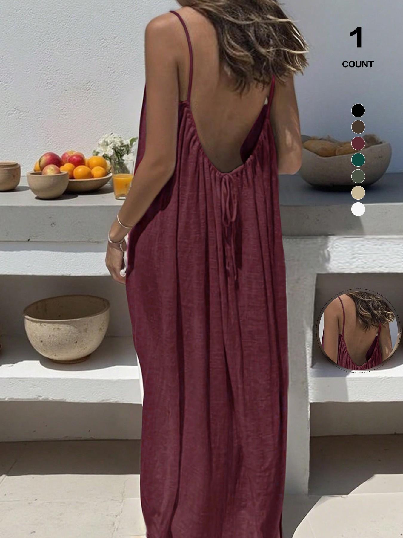 2026Women's Solid Color Cami Lounge Dress Elegant Sleeveless Long Dress for All Season ,Ladies Sleepwear for Indoor Wear