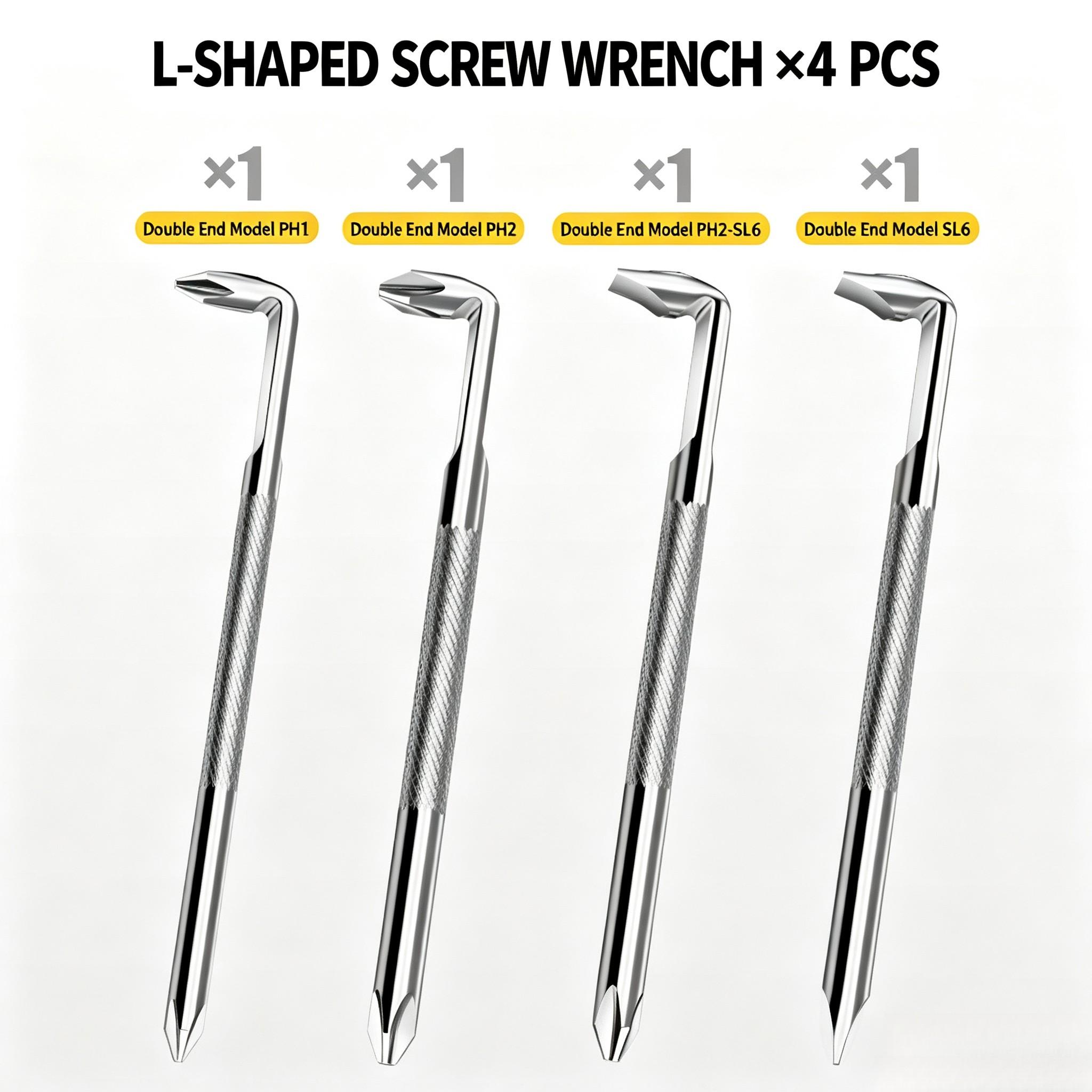 4PCS Offset L Screwdriver Tool, 90 Degree Right Angle Double End Phillips & Slotted Screwdriver Bits for Tight Hard-to-Reach Areas