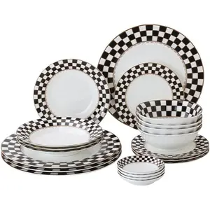 Checker Pattern 20-piece Round Dinnerware Set for 4, Porcelain Dinner Sets