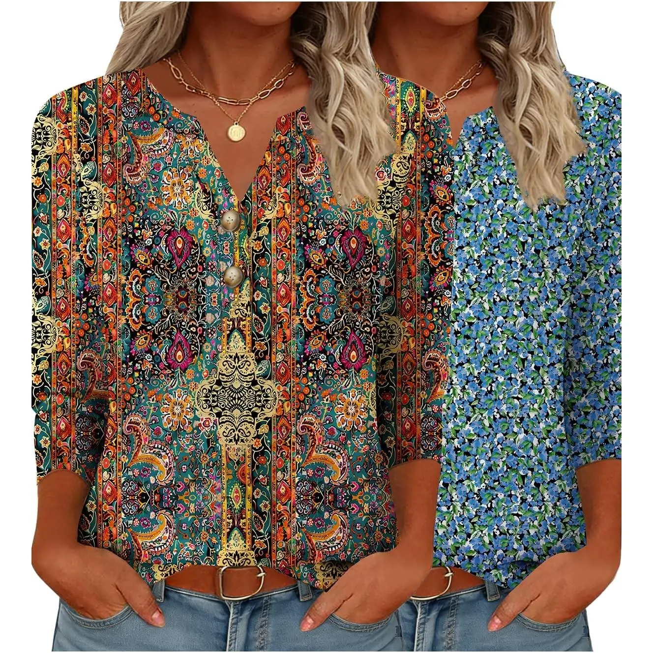 A-vintage Boho/Blue Green Floral