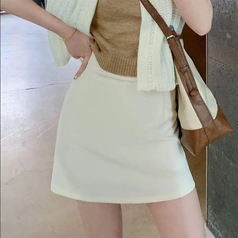 Korean Style Office Lady Pencil Skirts Summer High Waist Slim Fit Suit Mini Skirt Woman Solid Simple Zipper Bodycon Short Skirts