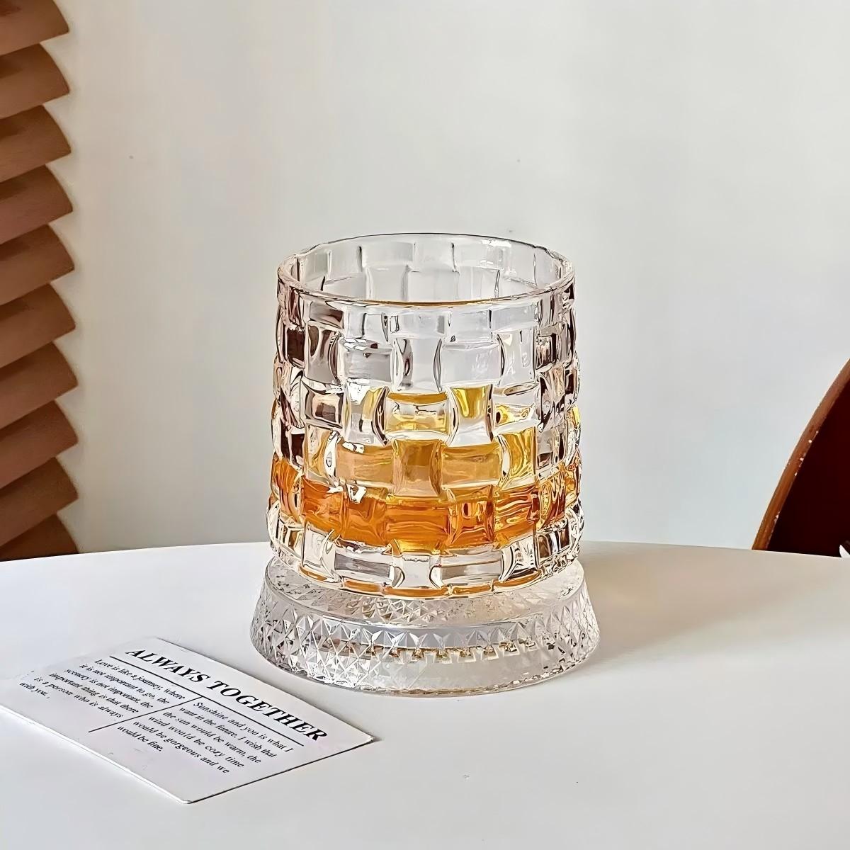 9oz 360° Rotatable Whiskey Glass LED Light Up Base Carved Crystal Tumbler for Party Wedding New Year Gift