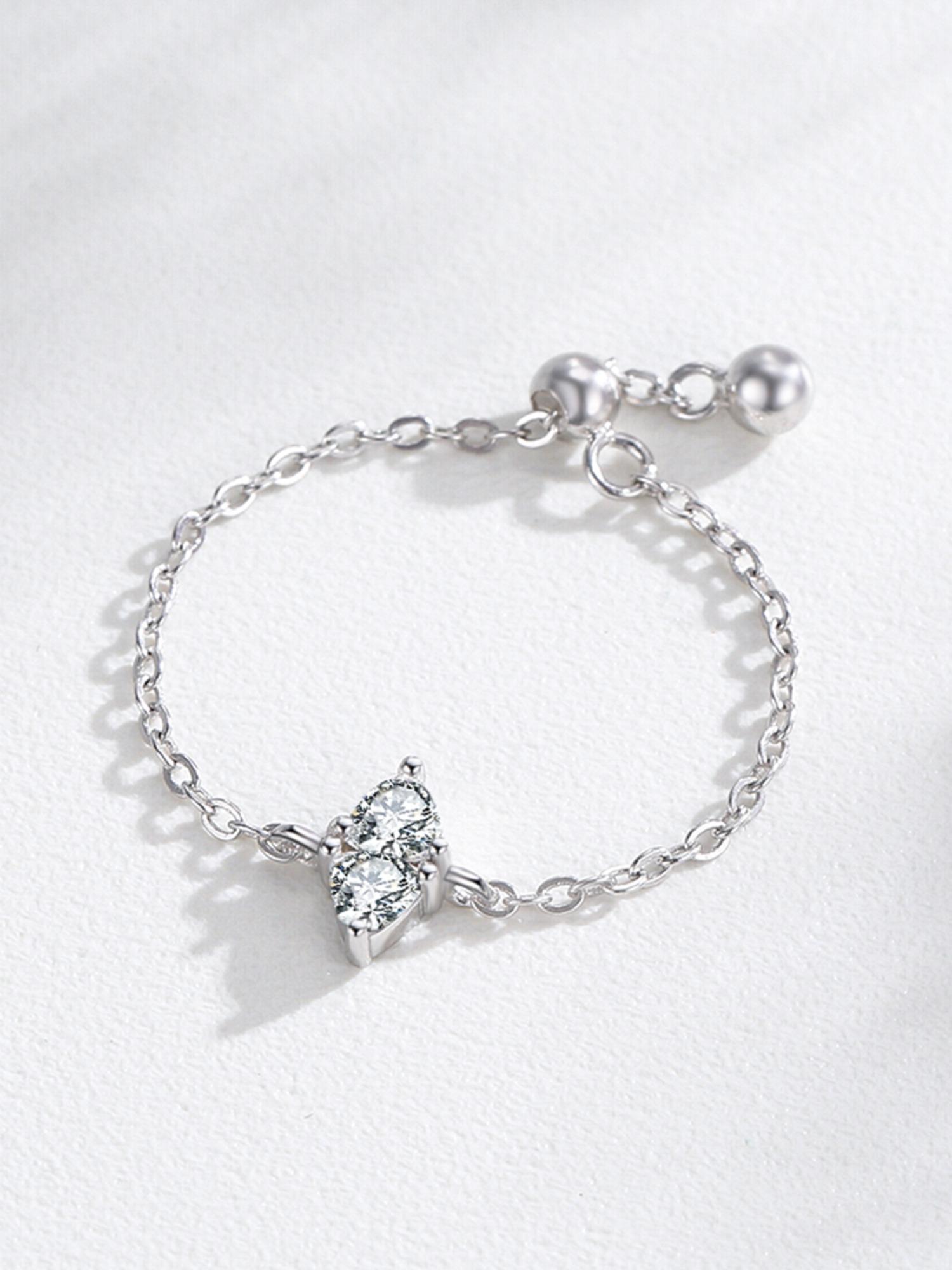 925 Sterling Silver Fashion Zircon Chain Adjustable Ring, Wedding Engagement Jewelry for Women, Trendy All-match & Exquisite Jewelry for Birthday Gift, Wedding Promise Rings