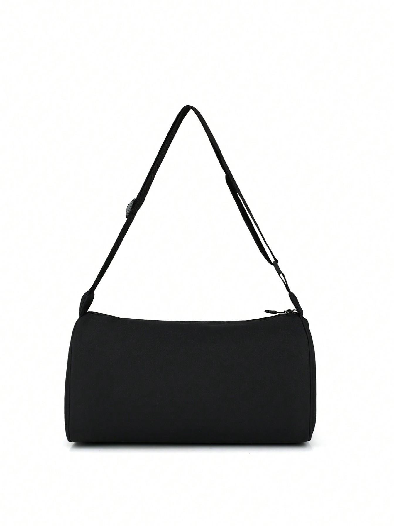 Casual Colorblock Cylinder Sports Shoulder Bag, Letter Pattern Gym Bag, Portable Zipper Lightweight Luggage Handbag, Unisex Daily Use Backpack