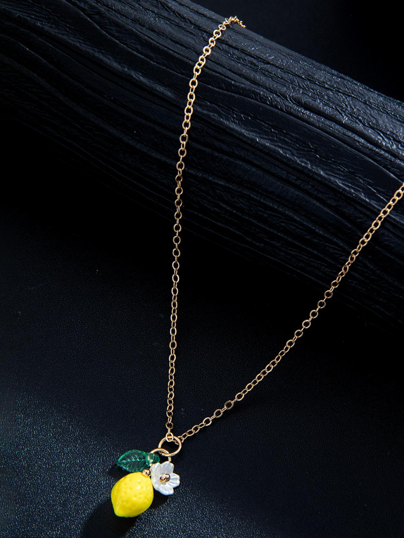 Fresh Sweet Fruit Lemon Flower Leaf Pendant Necklace, Adjustable Metal Chain, Cute Design, Perfect Gift for Birthday, Mother's Day, Friends