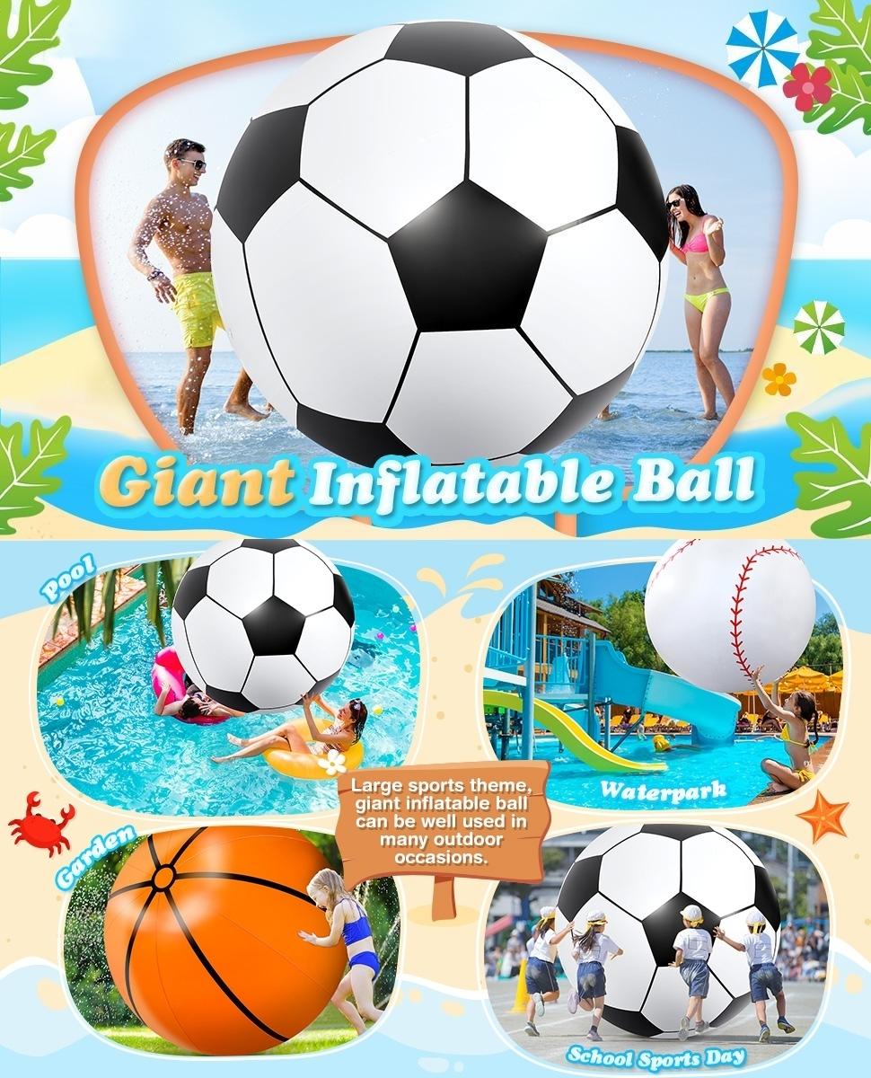 Outdoor Thickened Inflatable Giant Soccer Ball, Large Beach Sports Ball, Pool Party Decor Toy, Kids Playground Game, Water Sport Fun