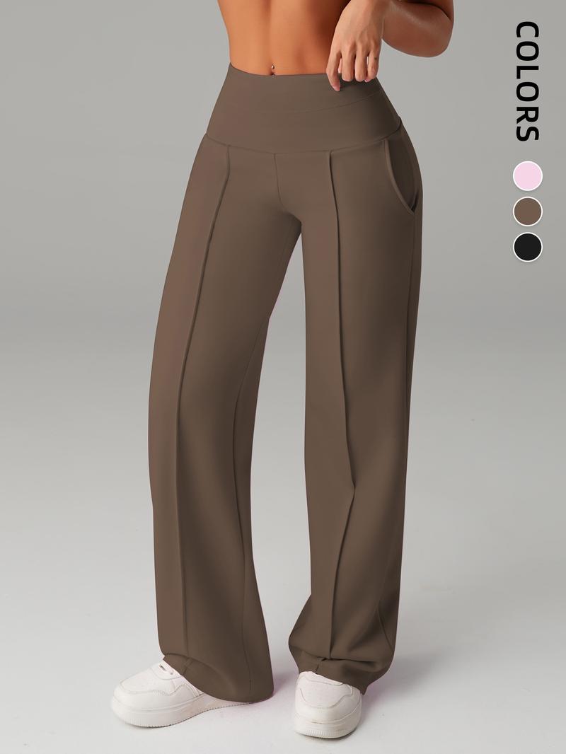 Women's Plain Loose Straight Leg Pants, Wide Leg High Waist Sportswear with Pockets, Comfortable Casual Daily Wear Women's Plain Loose Straight Leg Pants, Wide Leg High Waist Sportswear with Pockets, Comfortable Casual Daily Wear