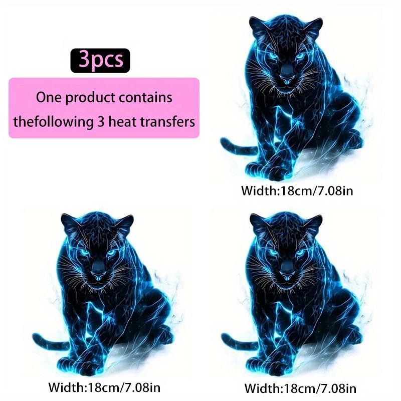 3-Pack Blue Leopard Print Heat Transfer Stickers, DIY Iron-On Patches for T-Shirts, Pillows, Washable Plastic Decals for Clothing and Bags
