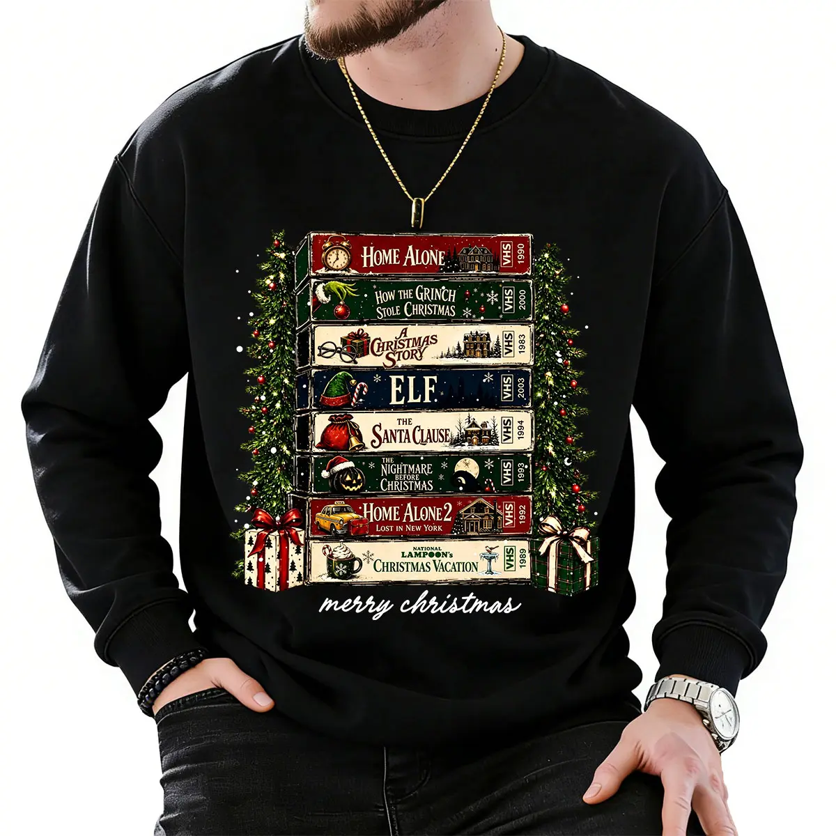 Retro Holiday VHS Shirt Vintage Christmas Graphic Crewneck Cozy Winter Movie Night Festive Holiday Christmas Gift Made In USA For Women For Men [Urbanvoice Decay.US cotton t-shirt/sweatshirt/hoodie, soft and comfortable]
