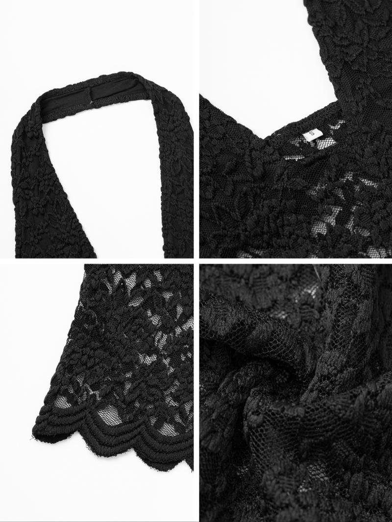 Spring Summer Y2K Lace Hollow Out Slim Fit Sexy Backless Top, Versatile Halter Neck Blouse, Women's Fashion Casual Wear