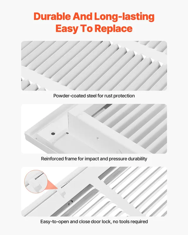 【toolupgrade】VEVOR Return Air Filter Grille, Fits W30x H20 Inch Duct Opening, Filter Not Included, Return Air Vent Cover for Wall, Powder-Coated Steel Return Air Grill Detachable Face/Door for 1 inch Filters