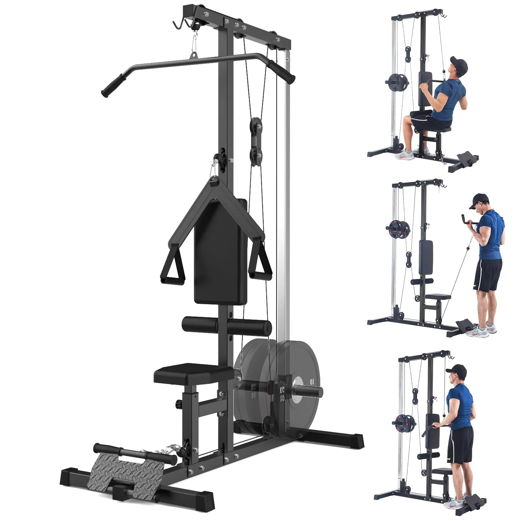 GAOMON LAT Pulldown Cable Crossover Machine with Durable Carbon-Steel Frame and Red Attachments for Home Gym Fitness, Designed for Versatile Strength Training and Muscle Building
