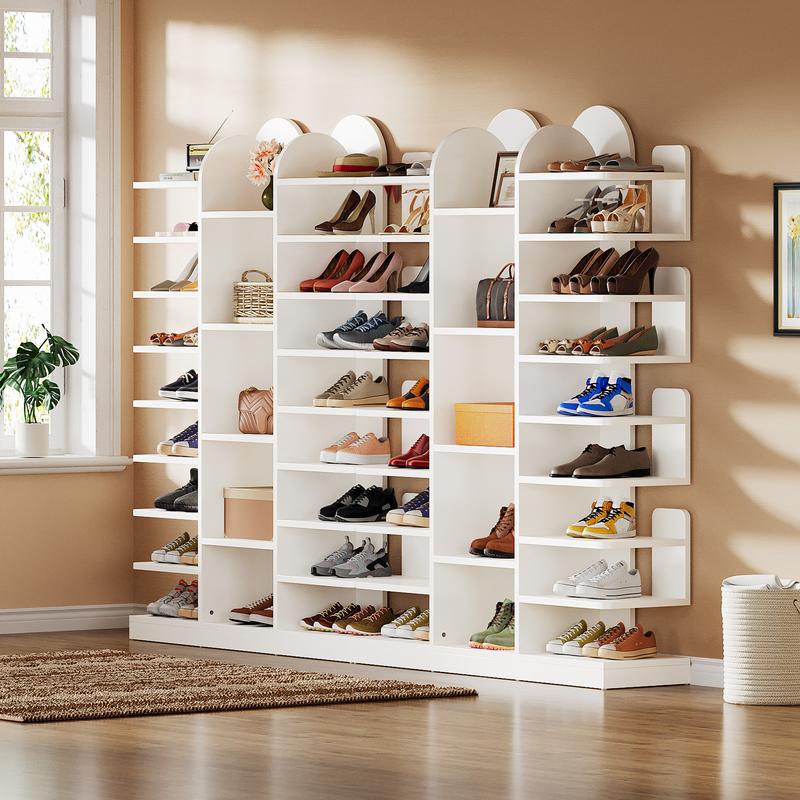 LITTLE TREE 13-Tier Shoe Rack, Freestanding Tall Entryway Shoe Organizer with Open Shelves, 40 Pairs Wide Wooden Shoe Shelf Shoe Storage Cabinet for Entryway, Living Room
