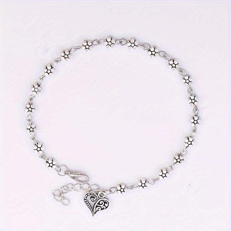 Women's Silvery Stainless Steel Bohemian Ankle Bracelet - Hollowed Plum Blossom Flowers, Love Heart Designs, Tassel Foot Chain - Casual Female Costume Jewelry for Birthday Gift, Beach Party