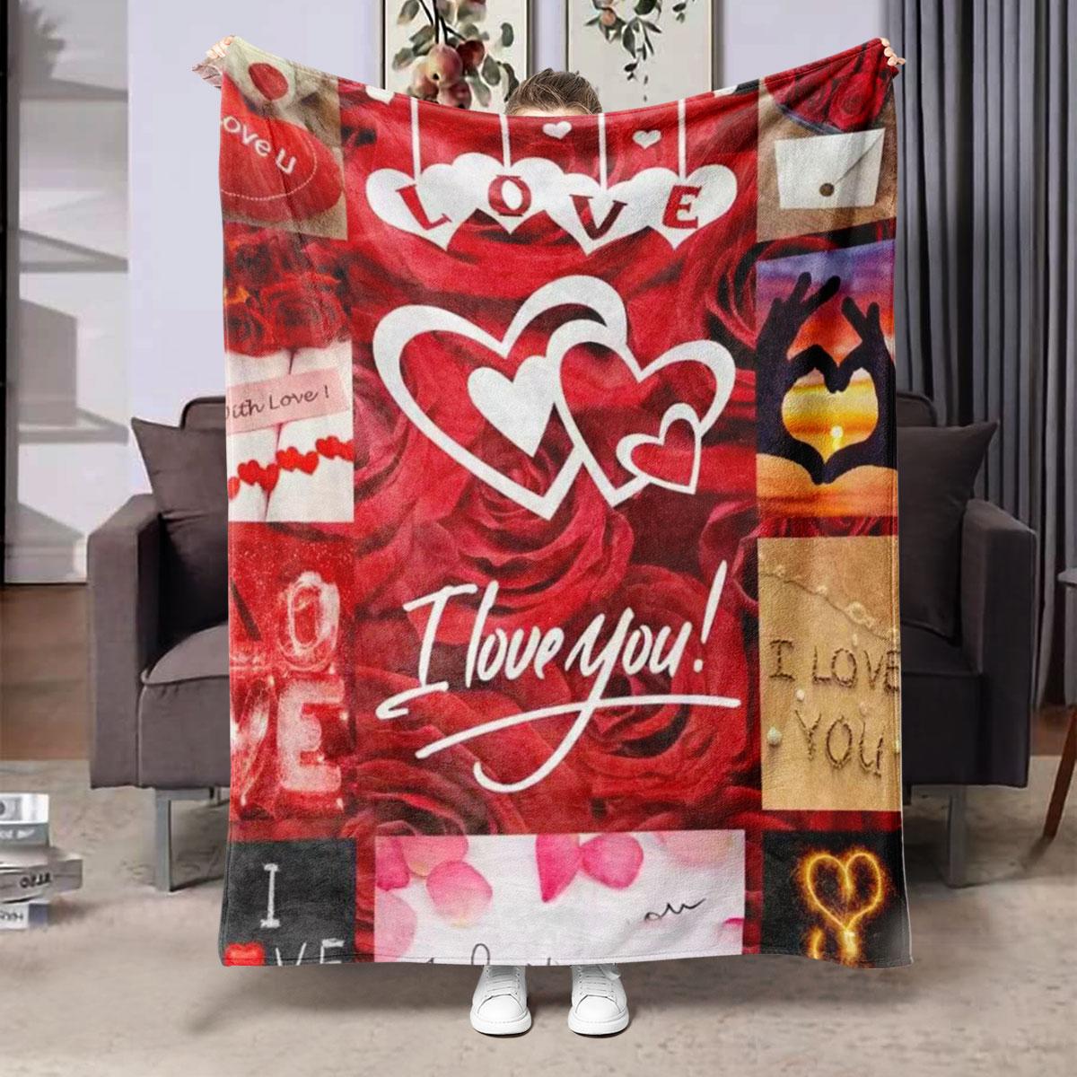 Letter Pattern Flannel Blanket, 1/2 Count Soft Throw Blanket, Air Conditioning Room Blanket, Suitable for Home and Office Warm Nap Blanket, Gift for Lovers