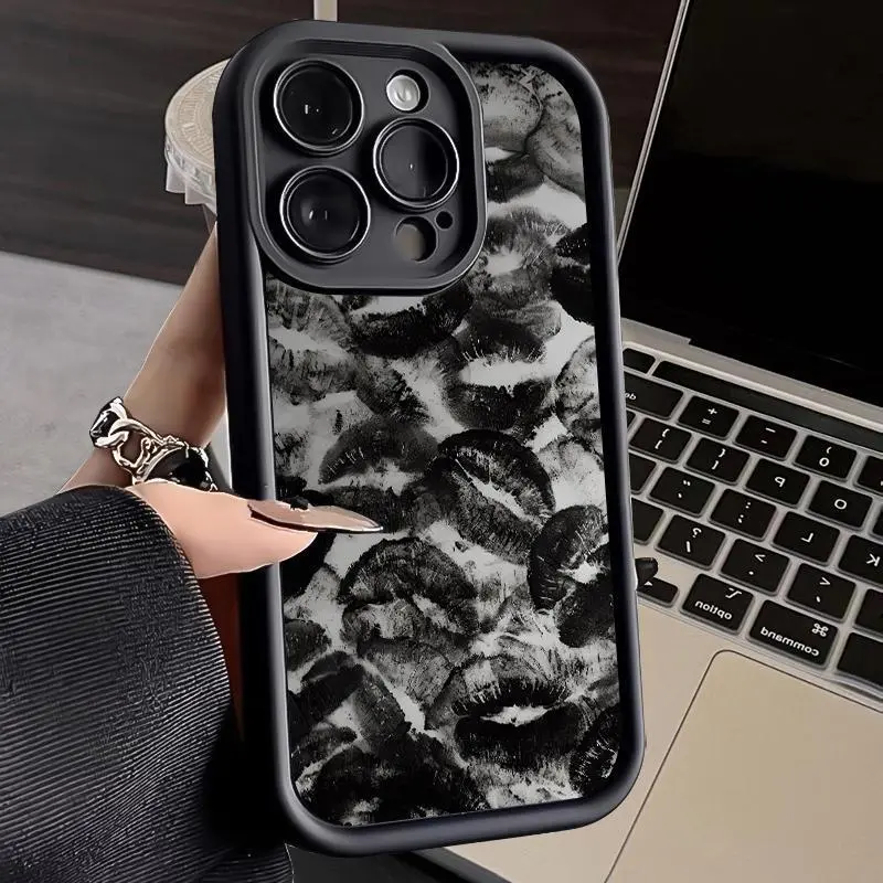 Protective Non-Slip Casing for iPhone 18 17, 16 Pro Max, 15 Plus, 14, 13, 12, 11, Air, XR, XS - Lip Print Pattern, Shockproof Silicone TPU Bumper, Drop Protection Cellphone Cover Gift for Women