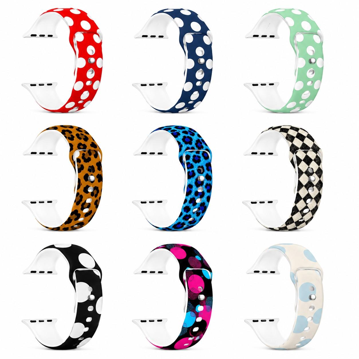 9 Styles Patterned Silicone Sport Band, Accessories for Apple Watch Series 4/5/6/7/8/9/10, SE1/2, Ultra1/2/3, Polka Dot Leopard Pop Art Strap, Soft Waterproof Breathable Band for Women Men Daily Sport Party Travel Birthday Holiday Gift
