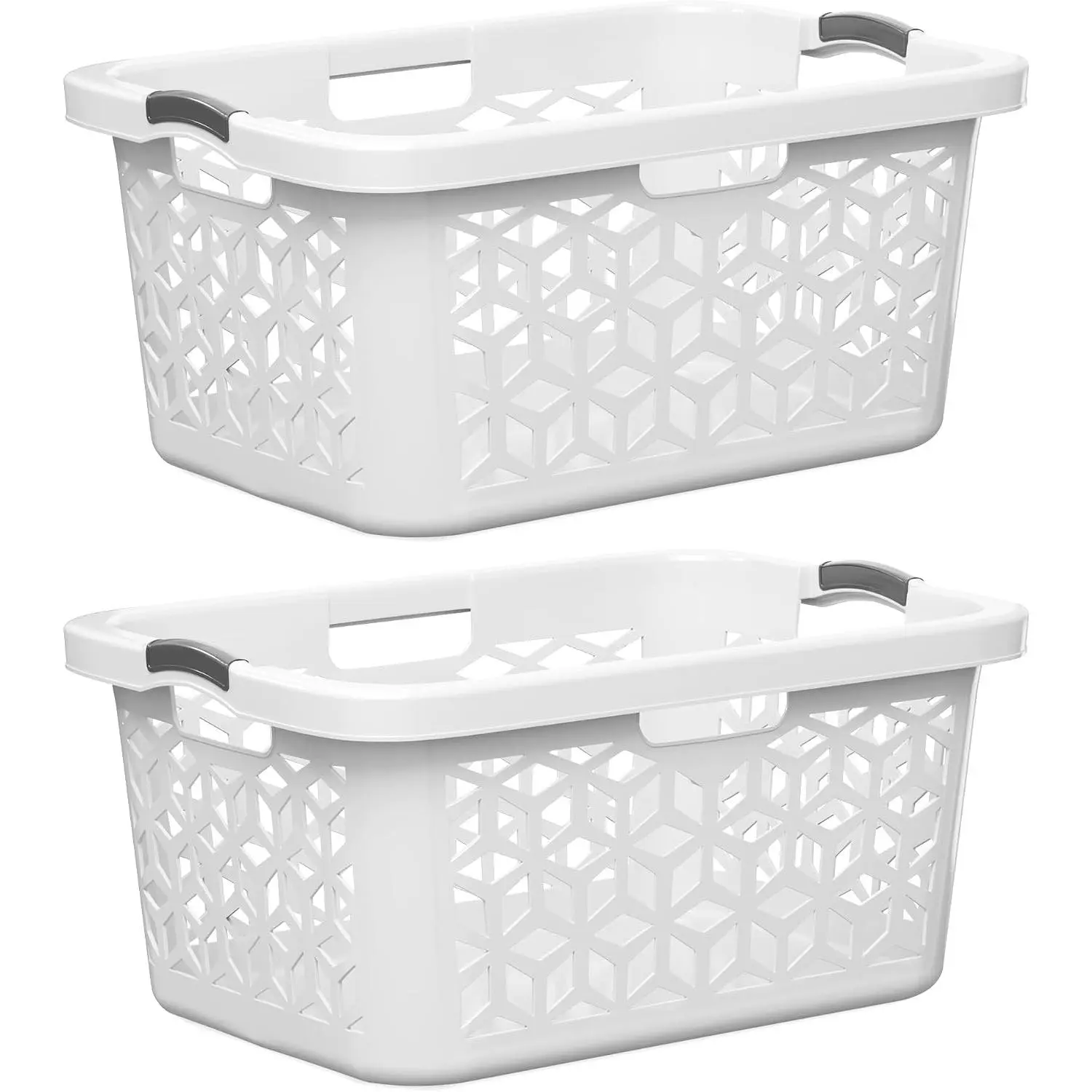 Laundry Basket - Large 2 Bushel Laundry Basket with Handles - Stackable Plastic Hamper for Dirty Clothes - Storage Bin & Organizer for Bathroom, Bedroom - White, 70.5L Capacity – Heavy Duty