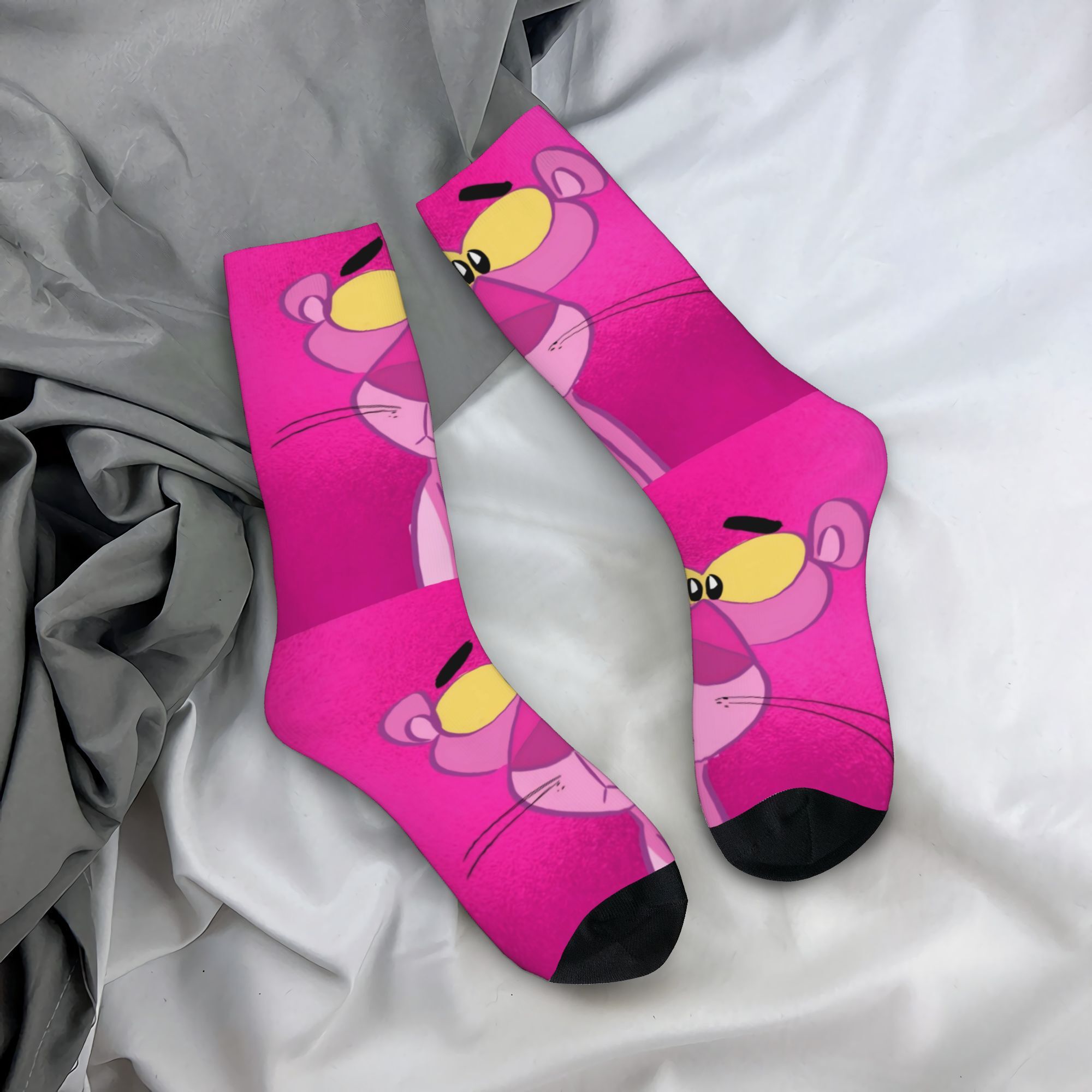 1pc BIIUDU Men'S Cartoon Leopard Print Crew Socks - Vibrant Pink & Black Novelty Socks with Playful Animal Design, Soft Polyester Blend, Comfortable & Stylish for Casual Wear, Novelty Socks, Comfortable Sock Material
