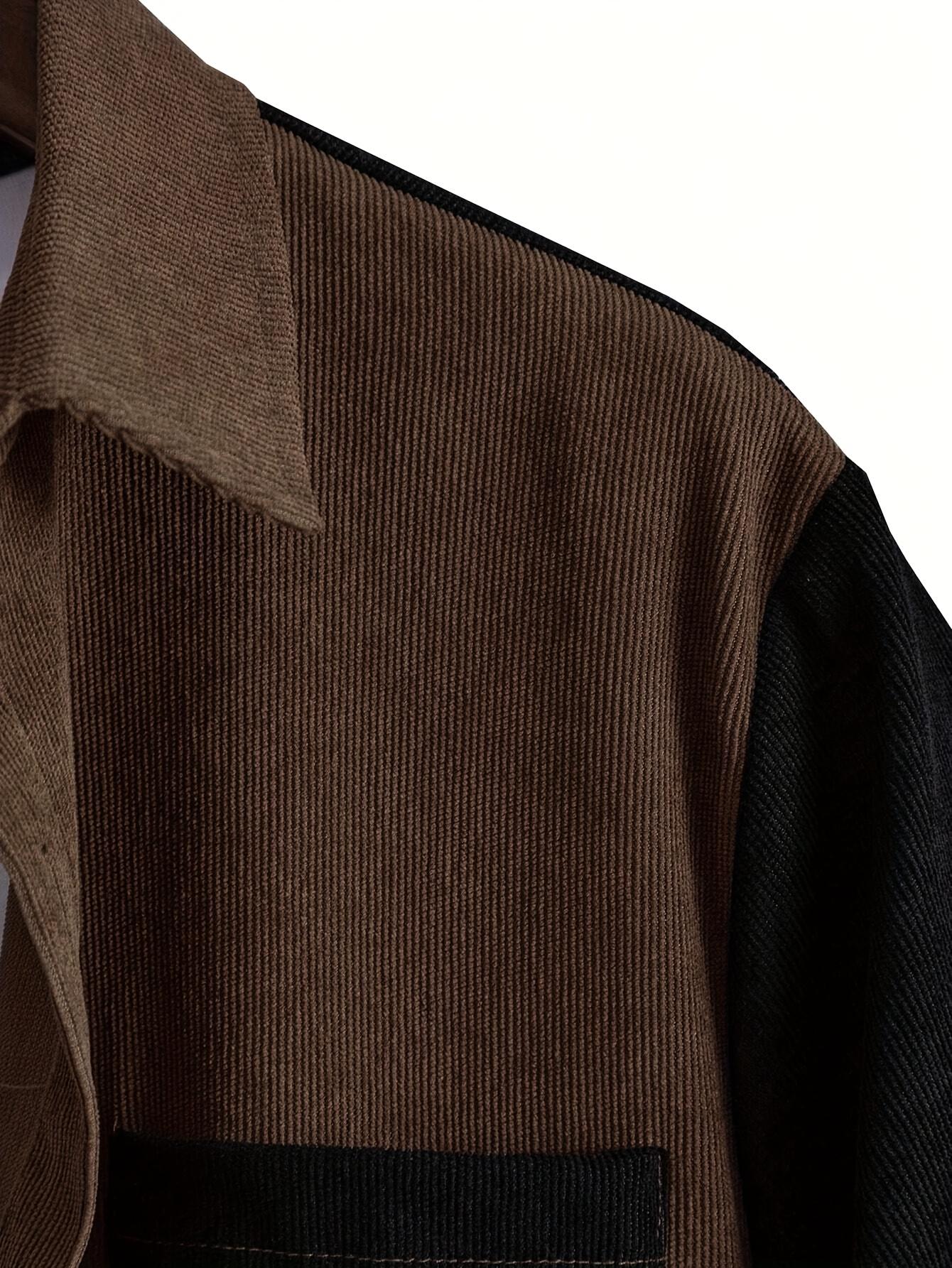 Men'S New Summer Short-Sleeve Corduroy Patchwork Shirt
