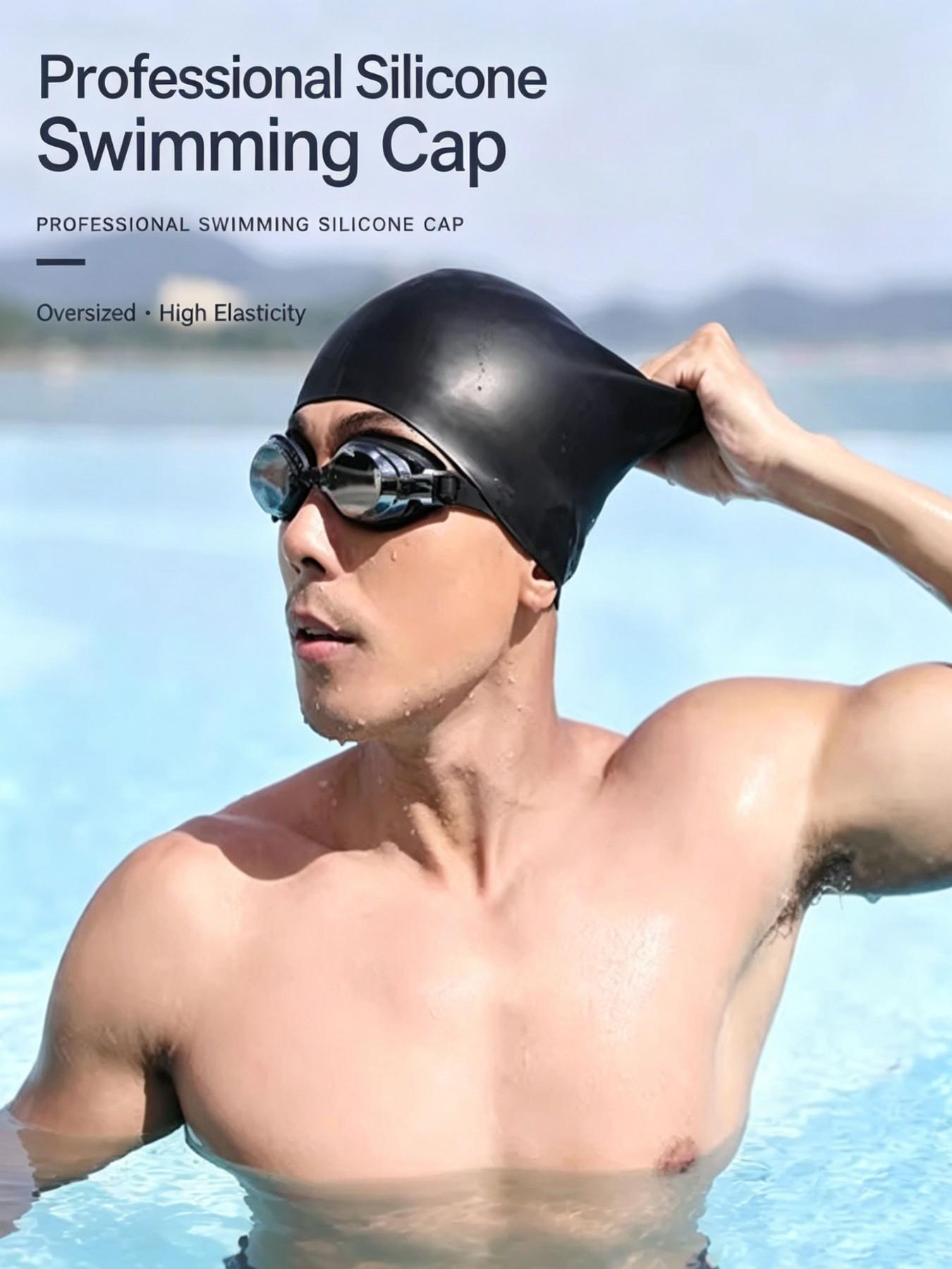 Women's Waterproof Swim Cap, Comfortable Silicone Ear Protection, Large Size for Long Hair, Adult Swimming Hat for Men and Women