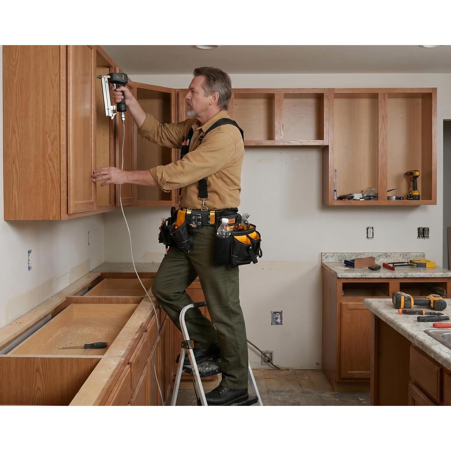 7- Professional Tool Belt with Suspenders for Men - 1680D Construction Tool Belt, Electrician & Carpenter Tool Belt Rig, 32 Pockets Framing Tool Belt for Carpenters & Framers - Fits 36"-49" 7- Professional Tool Belt with Suspenders for Men - 1680D Construction Tool Belt, Electrician & Carpenter Tool Belt Rig, 32 Pockets Framing Tool Belt for Carpenters & Framers - Fits 36"-49"