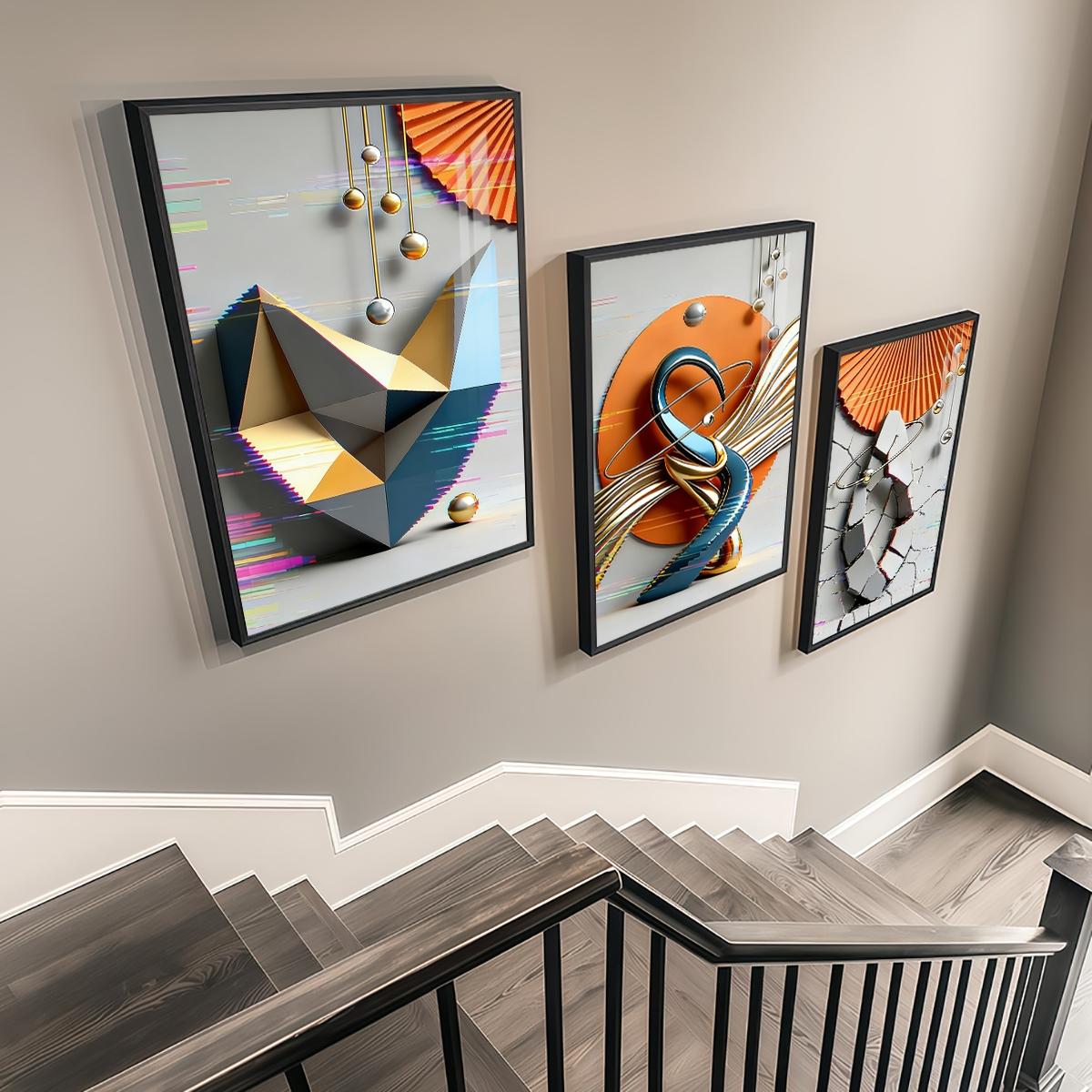 3 Counts Aluminum Alloy Framed Painting, Modern Geometric Abstract Art Pictures, Home Decoration For Living Room, Bedroom, Office, Restaurant, Hallway Wall Decor, Odorless Print Artwork, Luxury Perfect Gift For Friends And Family