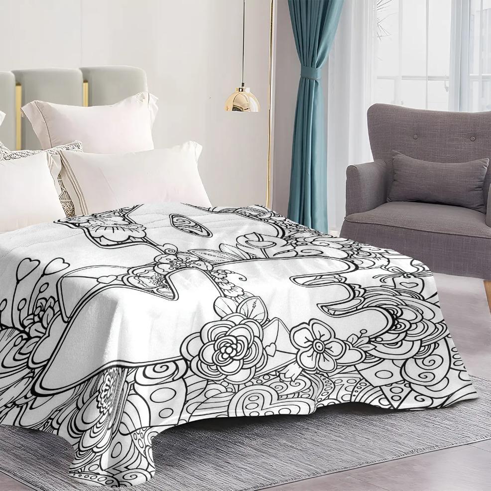 Colorable Printed Flannel Blanket - Digital Abstract Art Graphic Design, Soft Throw, Breathable Cozy, Decorative, Portable (Markers Not Included) - Suitable for Sofas, Travel - Ideal Birthday Gift, Decorative Blankets, Portable Throw Blanket