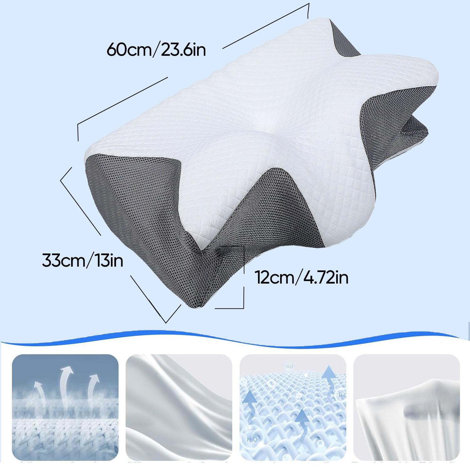 Slow-rebound premium supportive memory foam pillow for neck and shoulder relaxation, two height options and armrests, contoured zoned pillow for ultimate comfort and softness, perfect for side and stomach sleepers