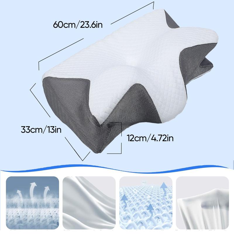 Slow-rebound premium supportive memory foam pillow for neck and shoulder relaxation, two height options and armrests, contoured zoned pillow for ultimate comfort and softness, perfect for side and stomach sleepers