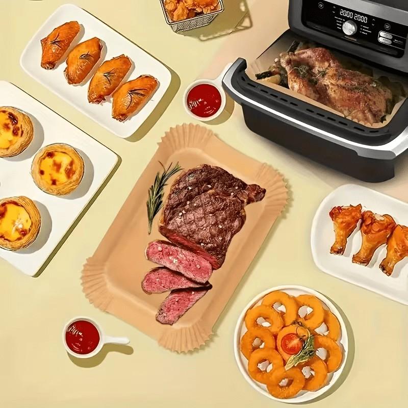 150 Pcs Non-Stick Air Fryer Liners, Rectangular Air Fryer Paper, Multifunctional for Baking, Roasting, Microwave, Home & Commercial Use