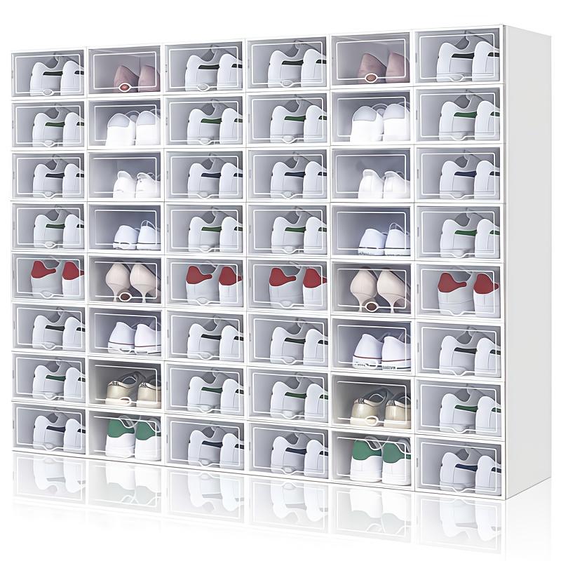 12 Pcs Clear Shoe Boxes, Space-Saving Shoe Organizer, Foldable & Stackable Storage Containers, Dustproof Transparent Shoe Organizers with Dividers for Shoe Store, Dorm, Bedroom, Home, Entryway, Closet Organization, Easy Storage & Portable