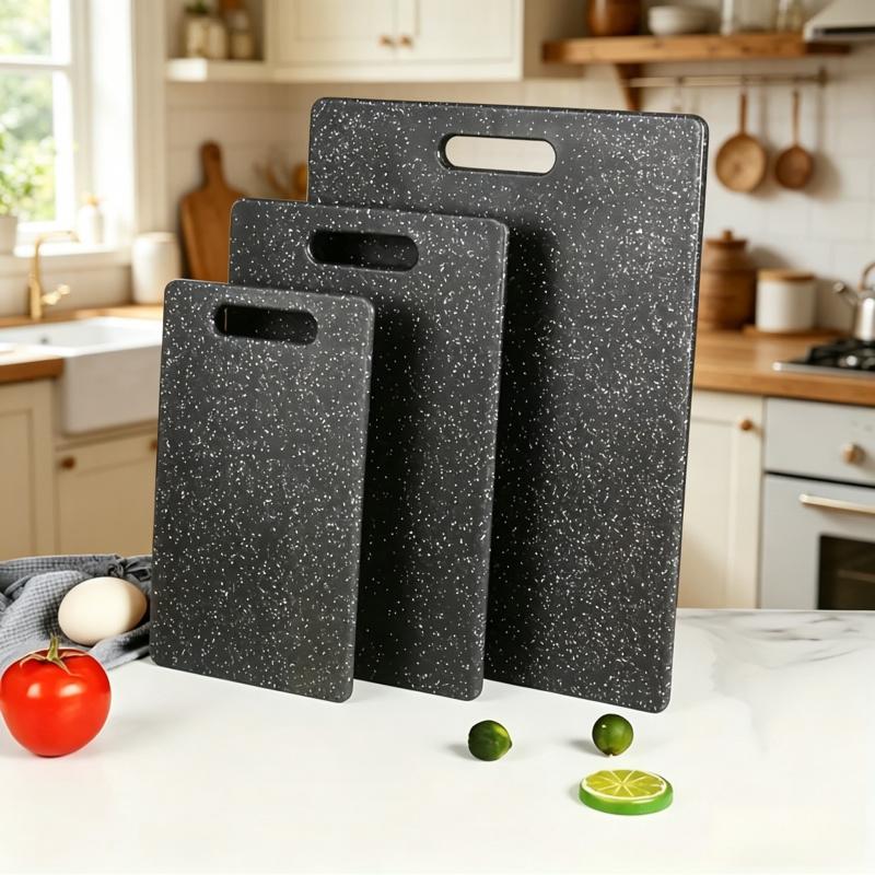 3-Piece Reversible BPA-Free Plastic Cutting Board Set, Charcoal Black