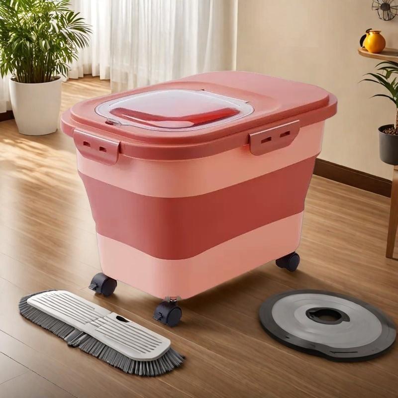 Airtight Rice Storage Container with Wheels & Lid, Large Food Grade Rice Bin, Moisture-Proof Cereal Dispenser for Kitchen Pantry, Flour Grain Storage Organizer