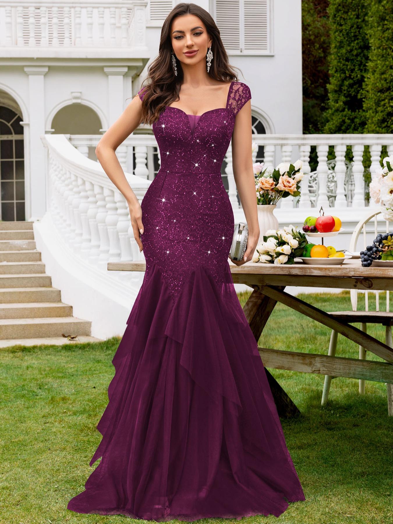 MIUSOL 24453A Sequin Floral Lace Sweetheart Neck Cap Sleeve Contrast Mesh Tiered Hem Evening Party Maxi Dress, Elegant Party Dress For Women, Formal Evening Gown, Prom Dress, For Wedding Guest, Graduation, Dinner MIUSOL 24453A Sequin Floral Lace Sweetheart Neck Cap Sleeve Contrast Mesh Tiered Hem Evening Party Maxi Dress, Elegant Party Dress For Women, Formal Evening Gown, Prom Dress, For Wedding Guest, Graduation, Dinner