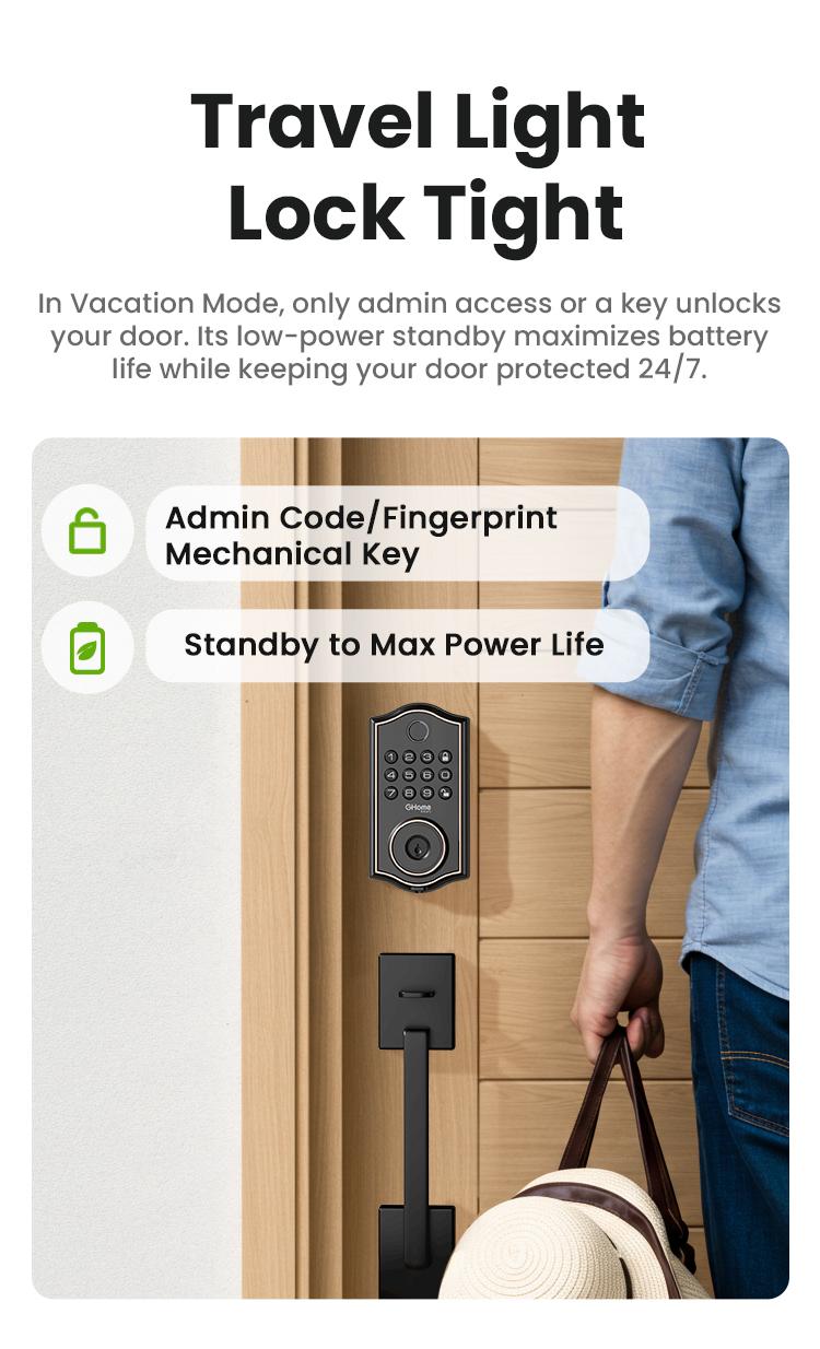 GHome Smart Fingerprint Door Lock, Keyless Entry Deadbolt with App Control, Auto Lock, Easy Installation, and Waterproof Design for Home and Apartment, Black