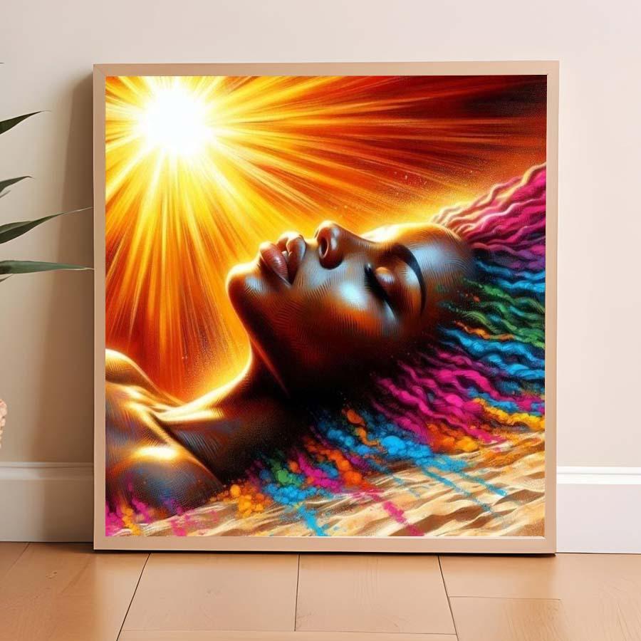 5D DIY Full Drill Round Diamond Painting - Diamond Art Painting Kit Sun Rays, Colorful Hair, Black Outline. Mosaic, Canvas - DIY Decorative Painting, Home Wall Decor, Suitable for Halloween and Christmas, Birthday and Anniversary Gifts.