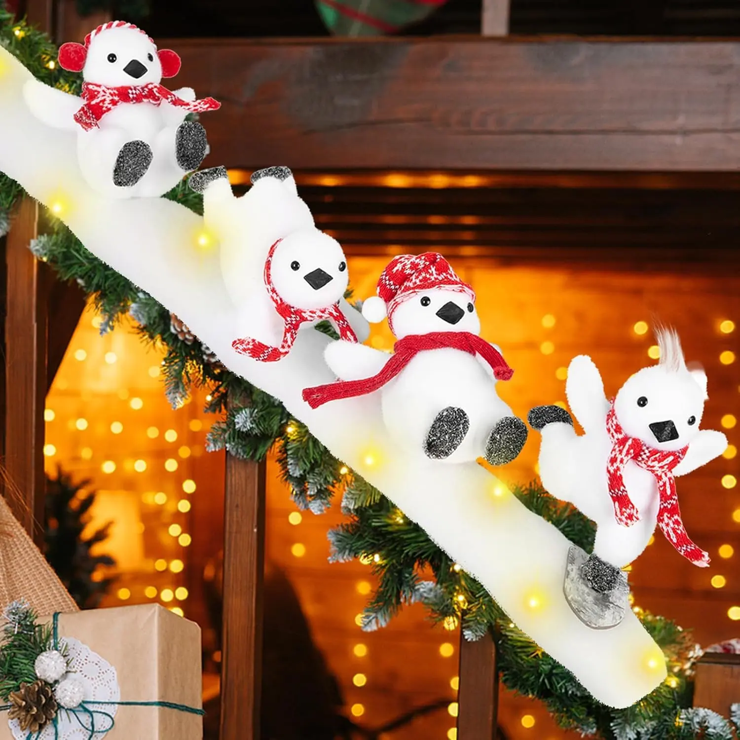 Christmas Stairs Decorations Set with 4PCS Skiing Penguin