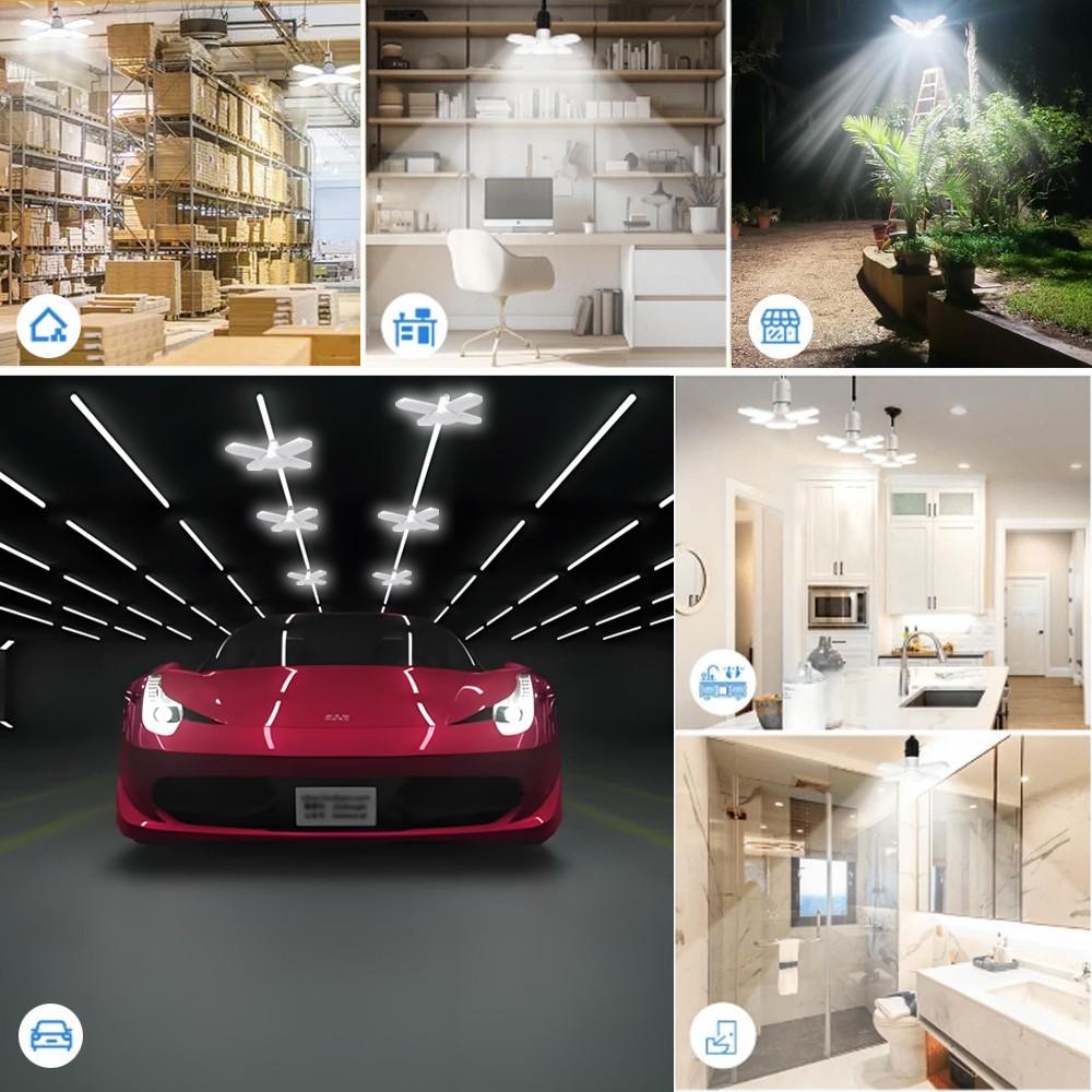 2/5 Pack Kasotile Mini Garage Lights, 28W LED Shop Lights, Garage Light Ceiling Led with 4+1 Deformable Panels, Screw in E26/E27 Socket Bulb for Warehouse, Workshop, Basement, Barn Lighting