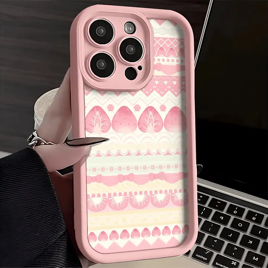 Strawberry Layered Mini Cake Patterned Soft Silicone Phone Case For IPhone 17 16 15 14 13 12 11 Pro Max Plus Air ,Christmas And Valentine's Day Gifts, Gifts For Boyfriends And Girlfriends, Family Members