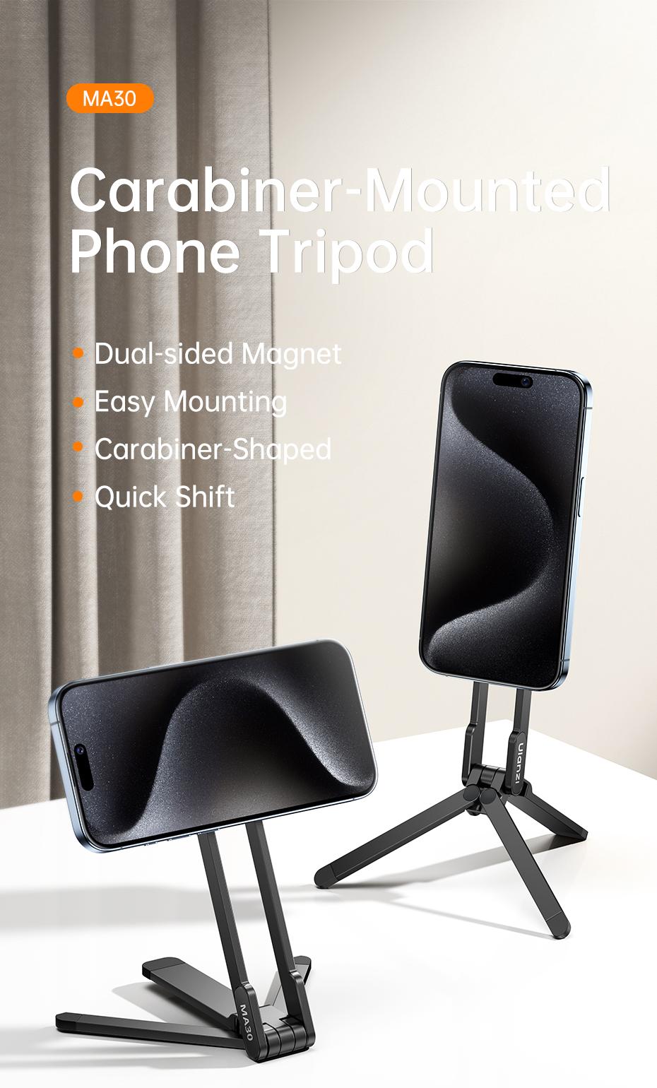 ULANZI MA30 Magnetic Phone Tripod Stand for iPhone - Aluminium Smartphone Mini Tripod Foldable Pocket Cell Phone Stand Dual-Sided Magnet Quick Mount Compatible with iPhone 16 15 14 13 12 Magsafe