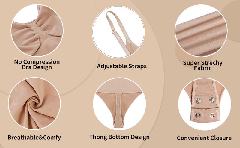 shapewear bodysuit for women tummy control  Thong Full Body shapewear bodysuit Compression Fabric Soft Stretchy Invisible Under Clothes Comfy Moisture Wicking Womenswear