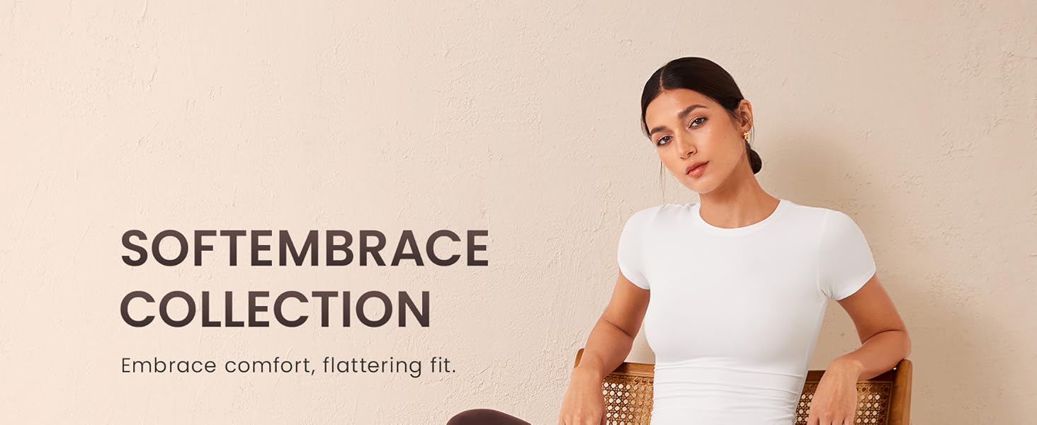 CRZ YOGA Softembrace Short Sleeve Going Out Tops for Women Soft High Crew Neck Casual Tight Shirts Fitted Basic T-Shirts