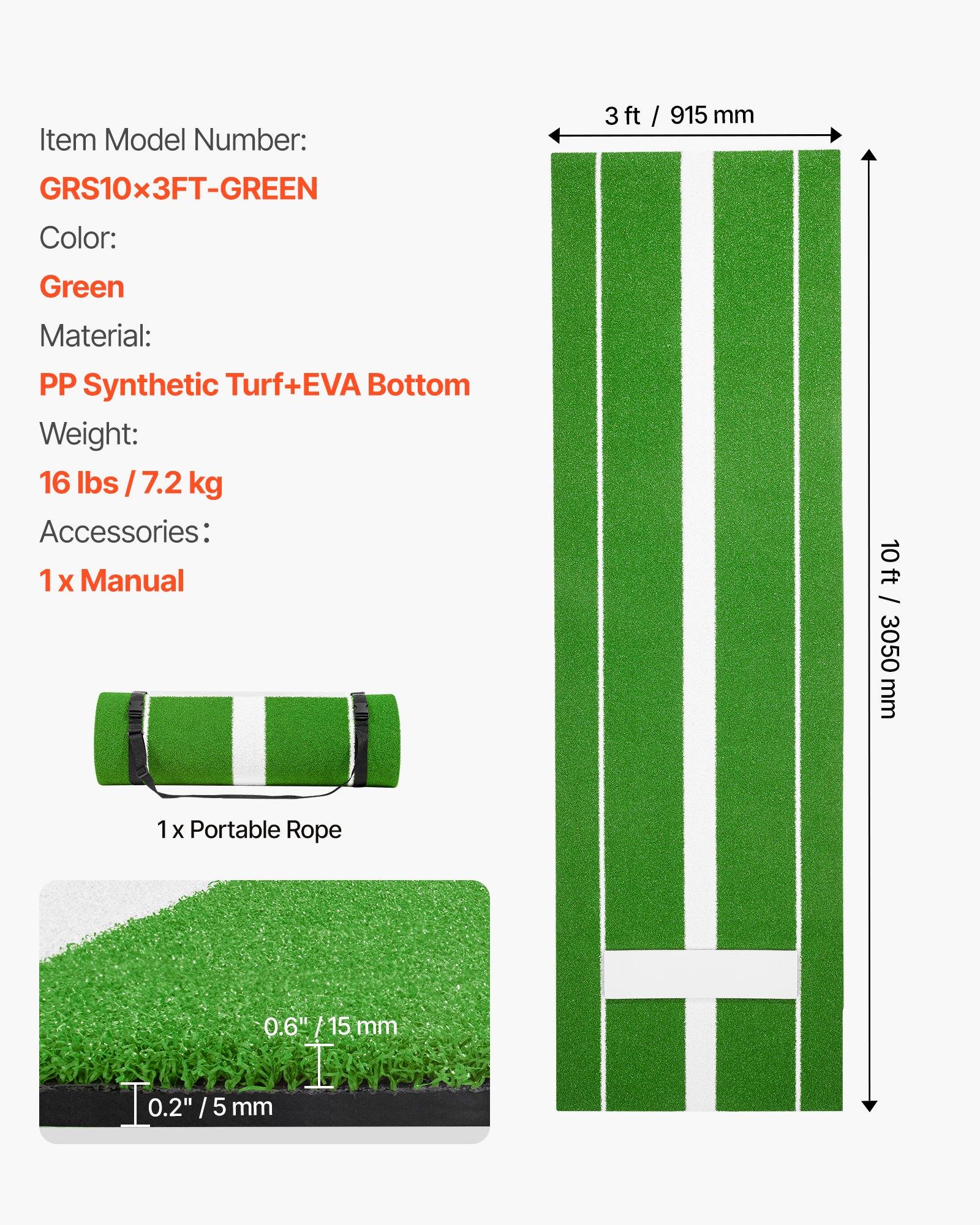VEVOR Softball Pitching Mat, 10x3 ft Baseball Pitching Rubber Mound, Antifade Turf and Antislip Foam Backing Portable Training Aid, Fastpitch Equipment for Pitchers Indoor Outdoor Practice, Green