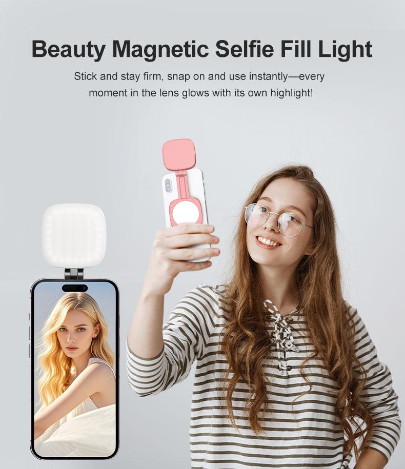 3 in 1 Magnetic Selfie Light for iPhone,Selfie Light with Mirror 360° LED Ring Light with Instant Attachment for MagSafe,Mirror and Phone Stand – Portable Rechargeable Fill Phone Light for Makeup, Live streaming fill light, Video Calls Conference